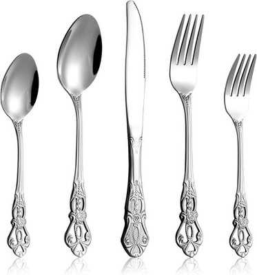 40 Pieces Retro Royal Silverware Set for 8 Stainless Steel Flatware Dishwasher