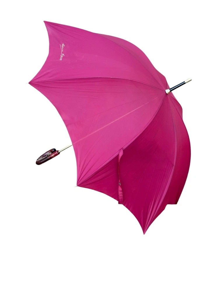 De Colección ETIENNE AIGNER Paraguas Borgoña Logotipo Firma 100% Mango Madera Italia Foto 2 de 4