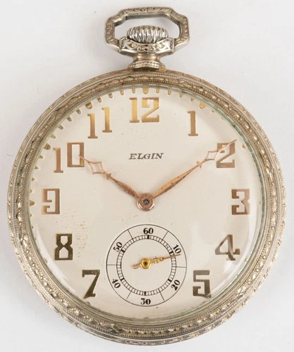 Antique 12s Elgin 14k White Gold Filled Pocket Watch - Ticks!