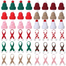 48 Pcs Mini Christmas Hats and Tiny Scarf Set Mini Knitting Doll Hat Scarf Sa...