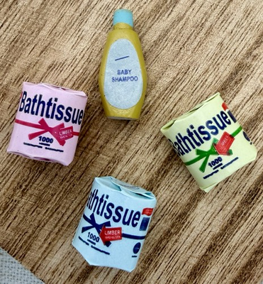 #ad Mini Bathroom Set Dollhouse Bath Tissue Rolls Baby Shampoo 1:12 B0397 $10.99