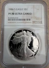 1986-S American Silver Eagle NGC PF 70 Ultra Cameo Brown Label 1st Year Proof $1