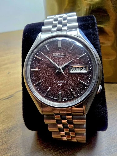 Vintage Seiko 5  Brown Textured Dial Automatic 6309-7330 Men Watch