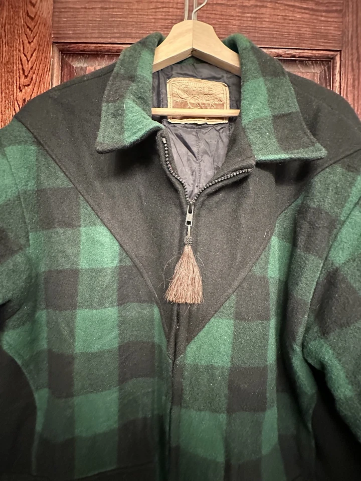 Chaqueta Cripple Creek Circle S Buffalo Check Lana Cremallera Verde Negra Años 90 Forrada De Colección L Foto 2 de 4