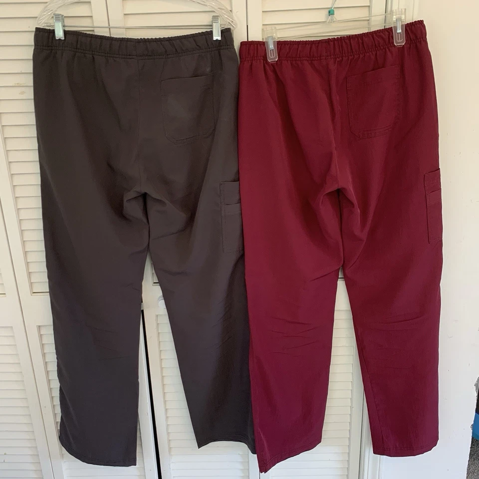 Лот из 2 WonderWink женщин высокий грузовой скраб брюки Sz M высокий серый бордовый 5214T - Изображение 3 из 4