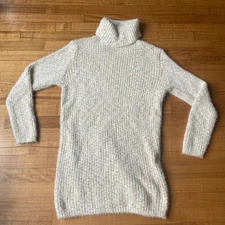 Lulus Oversized Fuzzy Knit Turtleneck Sweater Dress M Cream Lounge Cottagewear
