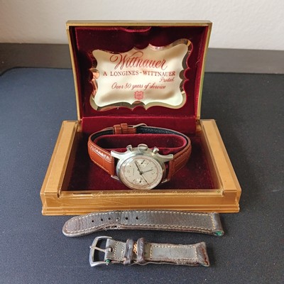 Vtg Late 50s Longines-Wittnauer Venus 188 Chronograph w/ Original Box and Band