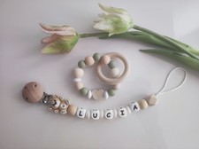 Catenella Porta Ciuccio Personalizzabile Con Nome + Anello Dentizione Handmade 