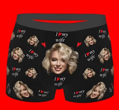 PINKLIMES SHOP I Love My Wife Custom Personalized Face Photo Men's Underwear Boxer Shorts Gift