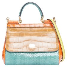 Dolce Gabbana Miss Sicily Scaled Leather Satchel Crossbody Bag Women Ora One