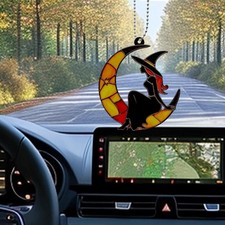 Moon Witch Car Hanging Ornament Cute Rear View Mirror Decoration Mirror Charm...