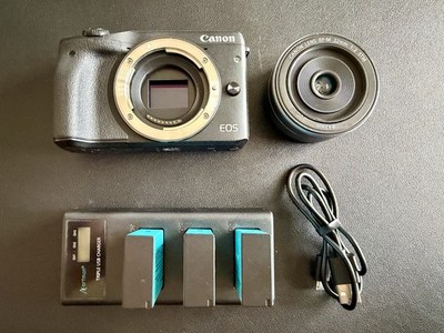 CANON EOS M3 24.2MP 22mm 1.2 STM EF-M Mirrorless Digital Camera Body Black Lens