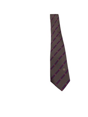 Vintage Gucci Silk/Wool Necktie   Taupe Horsebit Stripe, GG Monogram, Made in...