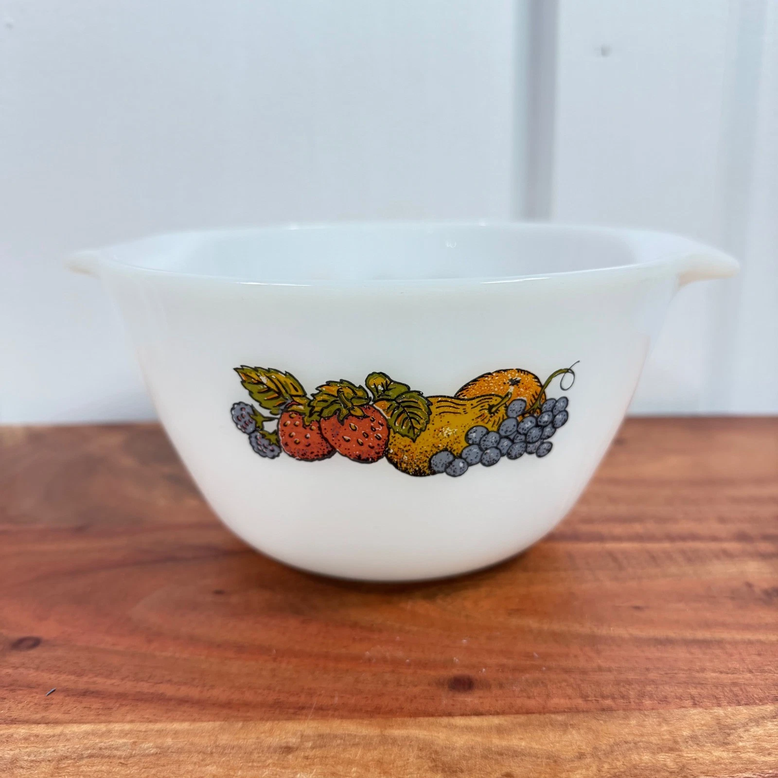 Anchor Hocking Fire-King Milk Glass Fruit Bowl Spout Handle White Vintage USA