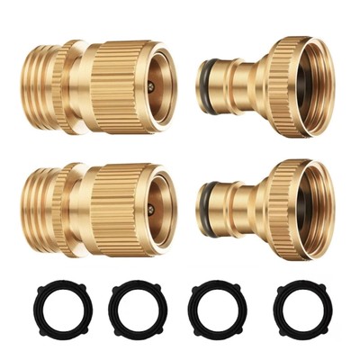 2-Pack Garden Hose Quick Connector Solid Brass 3/4'' GHT No-Leak Fittings