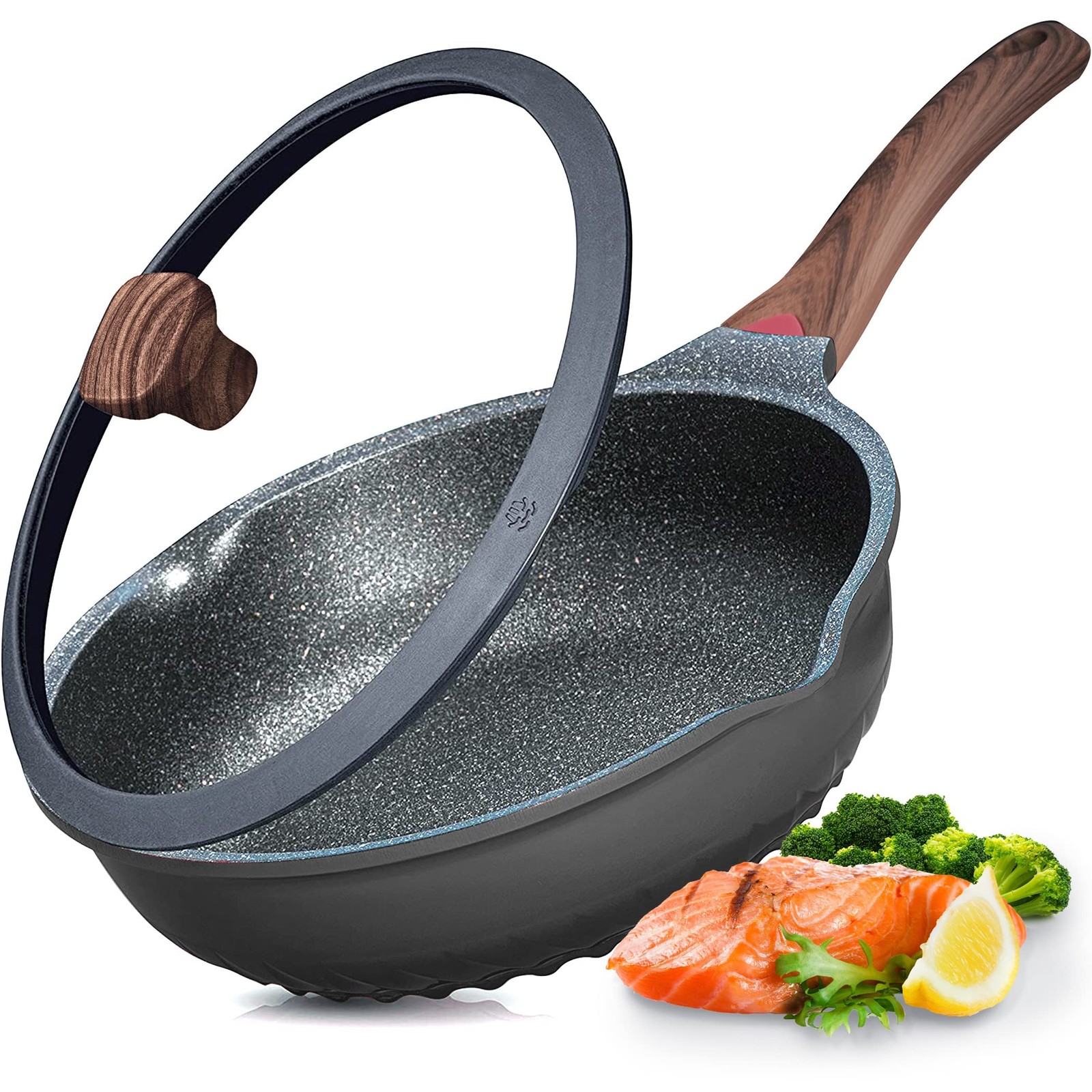Vinchef Nonstick Deep Frying Pan Skillet with Lid, 11in/5Qt Saute Pan, German...