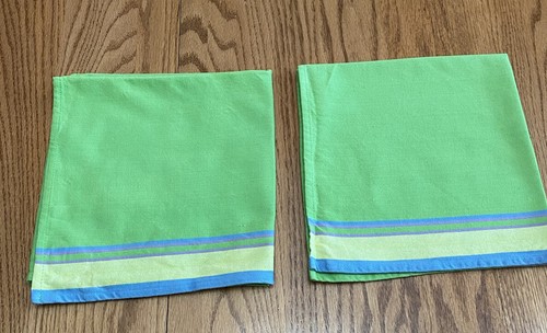 Pair Dansk International Napkins Green With Stripes Cotton Classic 18x18.5 - Picture 1 of 7
