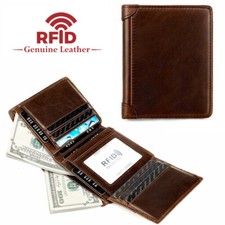 Mens Wallet RFID Blocking Genuine Leather Trifold Wallets For Men with ID Window