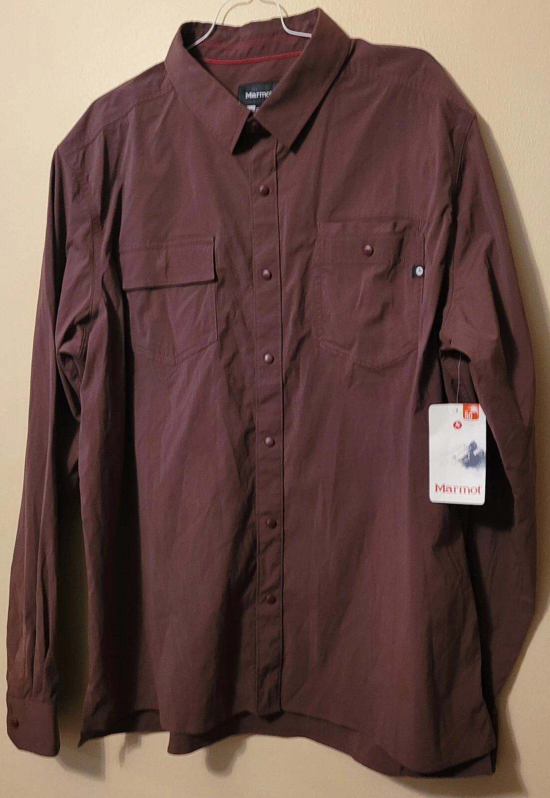 Marmot Mens 2XL Burgundy Kapalino Long Sleeve Pocketed Casual Shirt NWT $85