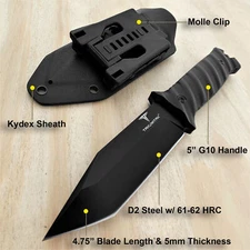 Takumitak 9.75" Tactical Knife D2  G10 Handles Molle Kydex Fixed Blade Knife