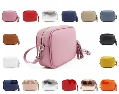 Women Ladies Real Leather Handbag Tassel Pouch Zip Cross Body Shoulder Bag - Image 1 of 2