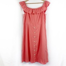 Loft Beach Linen Blend Off the Shoulder Button Dress Coral Pink, Size 14
