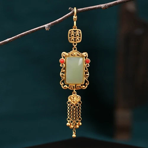Antiker Stil Anhänger Brosche Taille Jade Ornamente chinesische Hanfu hängende Quaste - Bild 17 von 24