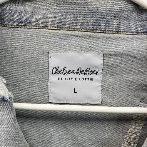 Chaqueta Chelsea DeBoer Denim Envejecido Cuero Negro Flecos Mujer’s Talla Grande - Imagen 4 de 10