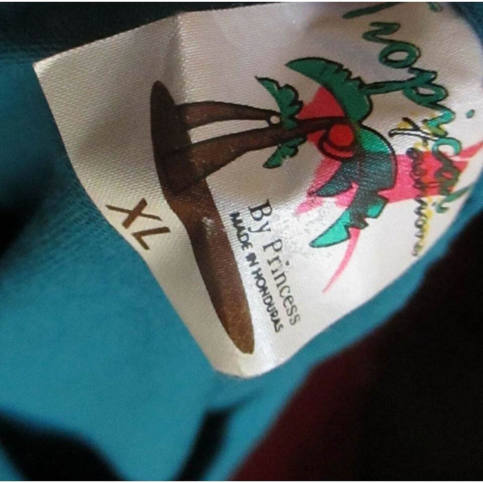 Vintage TShirt 1990s XL Roatan Honduras Parrot Graphic Aqua Blue