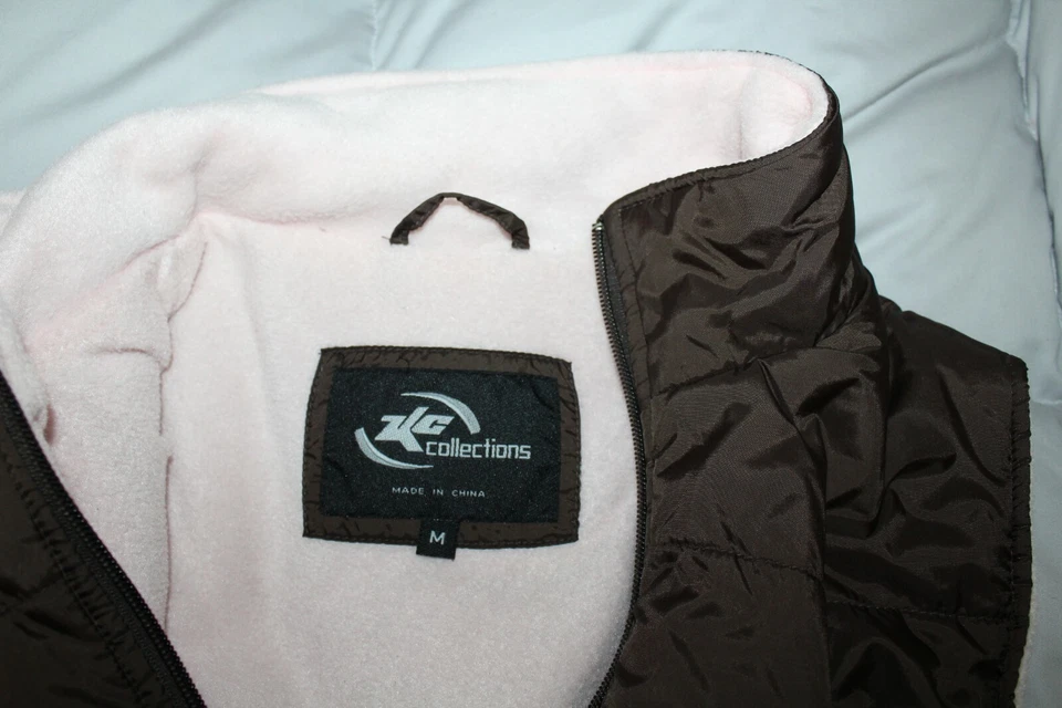 KC Collections Brown Puffy Vest with Pink Lined Fleece Womens Vest - M - Image 3 of 3