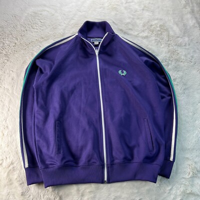 Fred Perry Track Jacket Mens L Fits M Purple Green Striped Sleeves