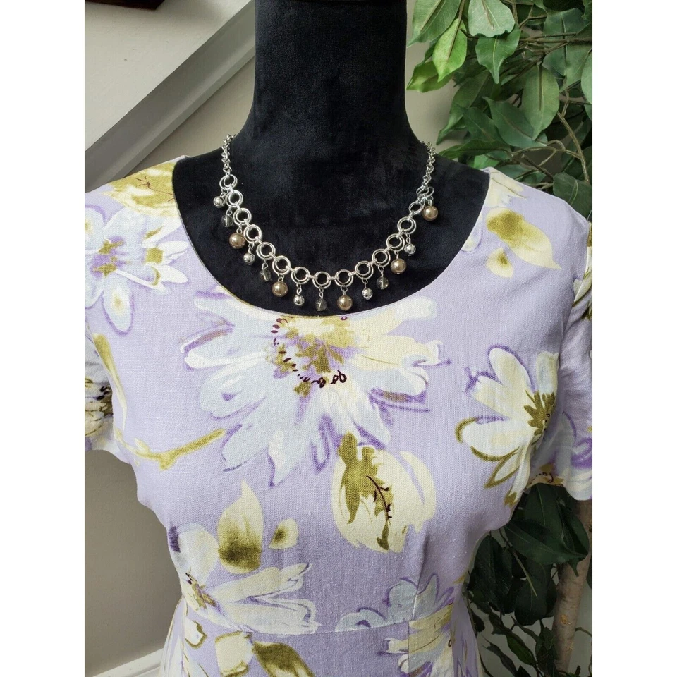 Vestido para mujer Chadwicks púrpura lino cuello redondo manga corta hasta la rodilla talla 8 Foto 2 de 4