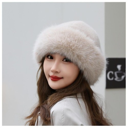 Women Solid Plush Faux Fur Beanie Hat Skull Cap Brimless Fluffy Winter Thermal - Picture 17 of 29