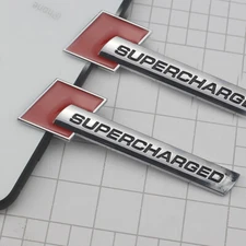 2pcs Metal Supercharged Logo Car Emblem ear Trunk Sticker Side (Chrome-red)
