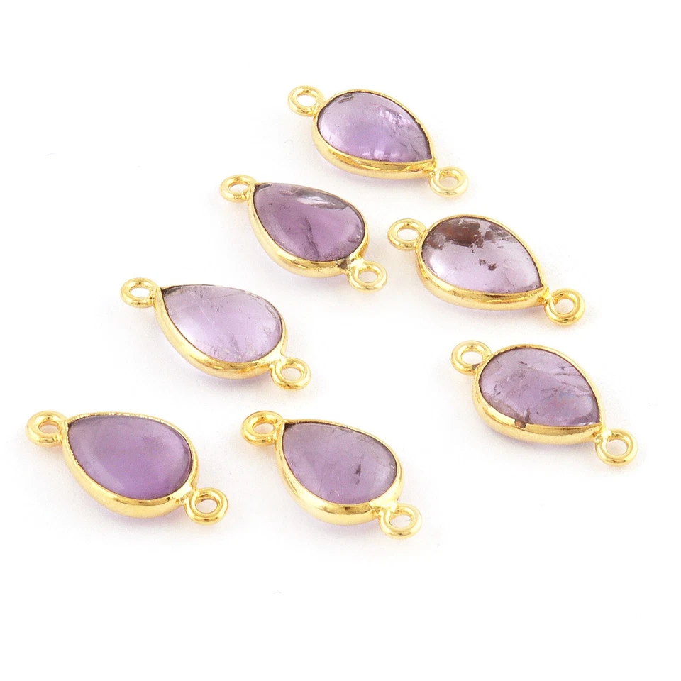 Purple Amethyst Gold Plated Bezel DIY Double Bail Connectors Jewelry 6 Pc Lot - Image 2 of 3