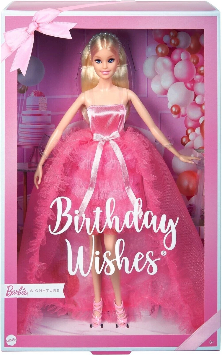 Barbie Anniversaire Souhaits Poupée , Blond en Rose Satin Et Tulle