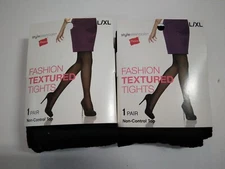 2 Hanes Fashion Textured Tights Size L/XL Black Diamond Dot Non-Control Top