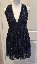 Lulu’s Navy Sequin Cocktail Dress Twist Back 26-22-30 32” Length XS Orig $69