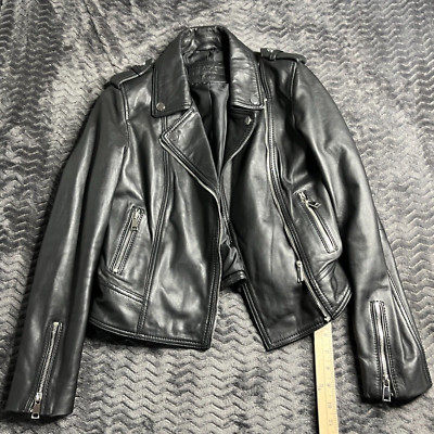 Reserved black womens cropped leather biker jacket size 36