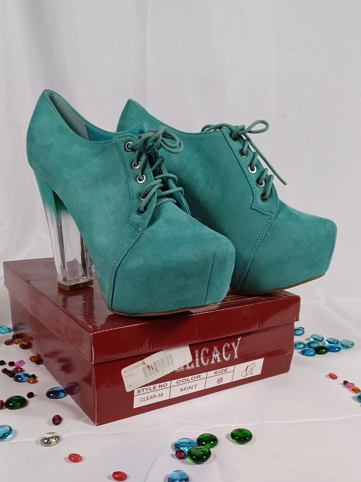 Delicacy Nwt, Shoe Boots Platform Heels Womens Size 10 In Unique Aqua Mint! - Image 2 of 4