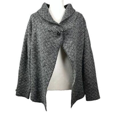 Ellen Tracy Wool Blend Knit Button Cardigan Women s XL Black Gray