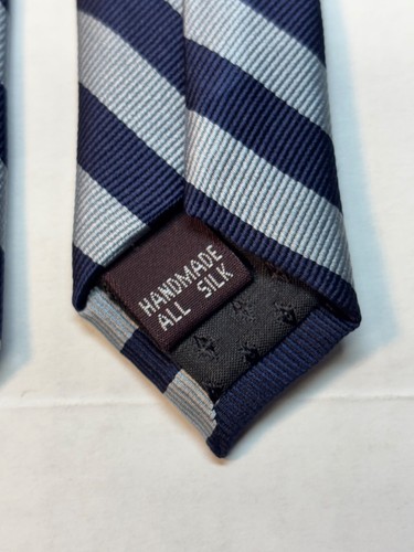 Ashlord & Brooks London Silk England 57.5" Repp Tie Blue Gray Silver Stripes - Picture 7 of 11