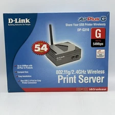 D-Link DP-G310 Wireless Print Server AirPlus G USB 54Mbps 802.11g Factory Sealed