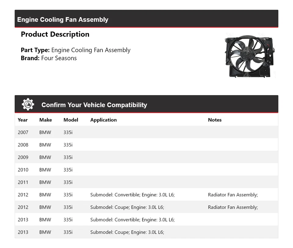 Conjunto de ventilador de refrigeración del motor BMW 335i 2007-2013 4 estaciones 2008 2009 2010 2011 Foto 2 de 4