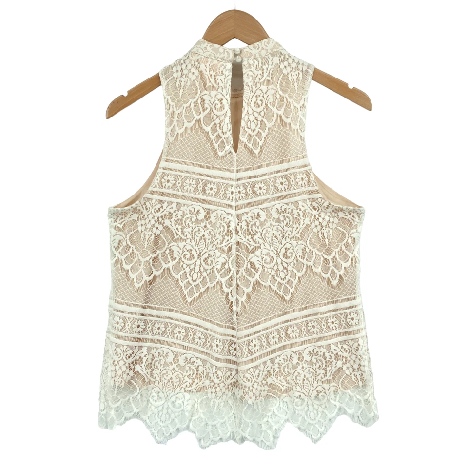 Camiseta sin mangas LC Lauren Conrad para mujer pequeña beige encaje floral pulóver sin mangas Foto 2 de 4