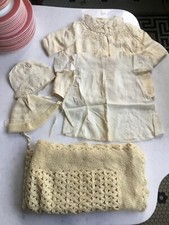 Vtg 5 Pc Baby Christening Clothes Outfit Blanket Bonnet Hat Antique Baptism