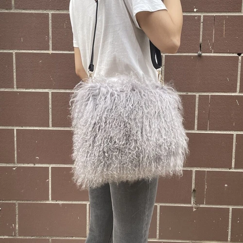 Long Curl Lamb Fur Mongolian Genuine Sheep Fur Bag Handbag Women's Bags Handbags - Picture 25 of 30