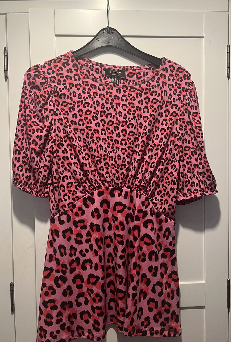 Lipsy Size 10 Pink Leopard Print Womens Peplum Top Used But Excellent  Condition
