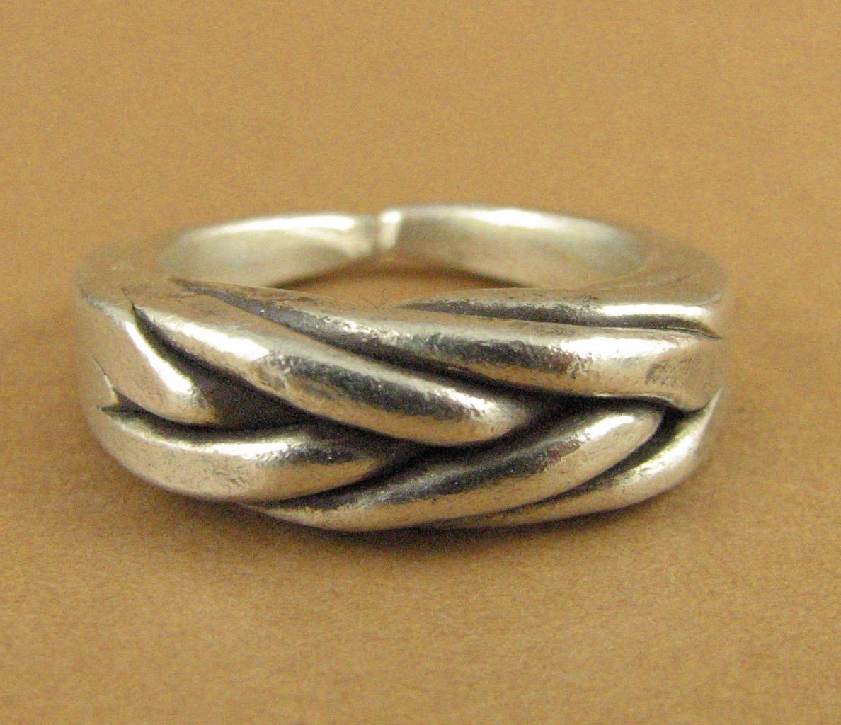 Chunky solid sterling silver 925 handmade plait ring-image