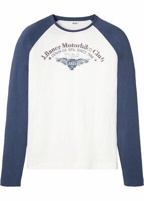 Neu Raglan-Langarmshirt Gr. 64/66 (3XL) Weiß Indigo Bedruckt Herren-Shirt Hemd